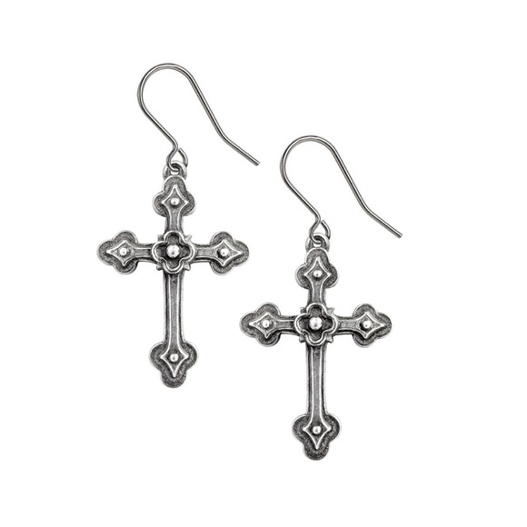 Alchemy Gothic Devotion Cross Vintage Style Earrings Stainless Steel NWT - Picture 1 of 1